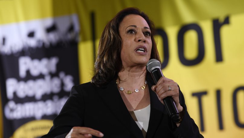 Democratic presidential candidate Sen. Kamala Harris, D-California, speaks at the Poor People’s Moral Action Congress presidential forum in Washington on June 17, 2019. (AP Photo/Susan Walsh)