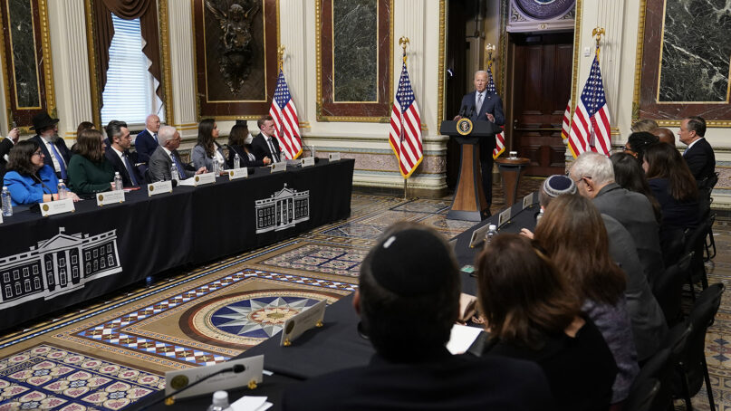 President Joe Biden speaks during a roundtable with Jewish community leaders in the Indian Treaty Room on the White House complex in Washington, Wednesday, Oct. 11, 2023. (AP Photo/Susan Walsh)