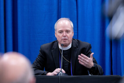 Presiding Bishop-elect Sean Rowe speaks following his election during the Episcopal Church General Convention in Louisville, Kentucky, Wednesday, June 26, 2024. (Photo by Randall Gornowich)